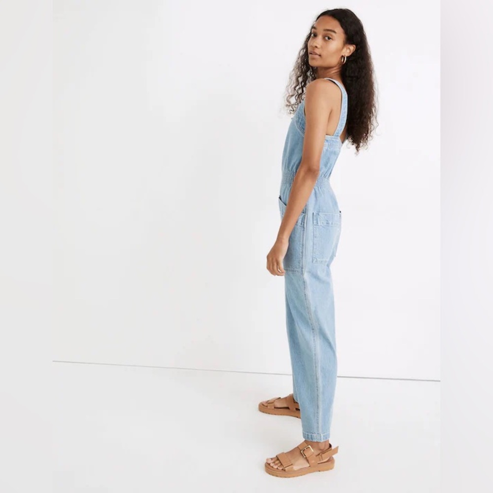 Madewell Petite Denim Zip Smock-Waist Jumpsuit Baisley Wash Womens SP - Picture 4 of 14